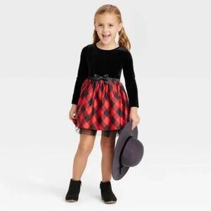 4/5 XS Cat & Jack Toddler Girls' Plaid Long Sleeve Dress